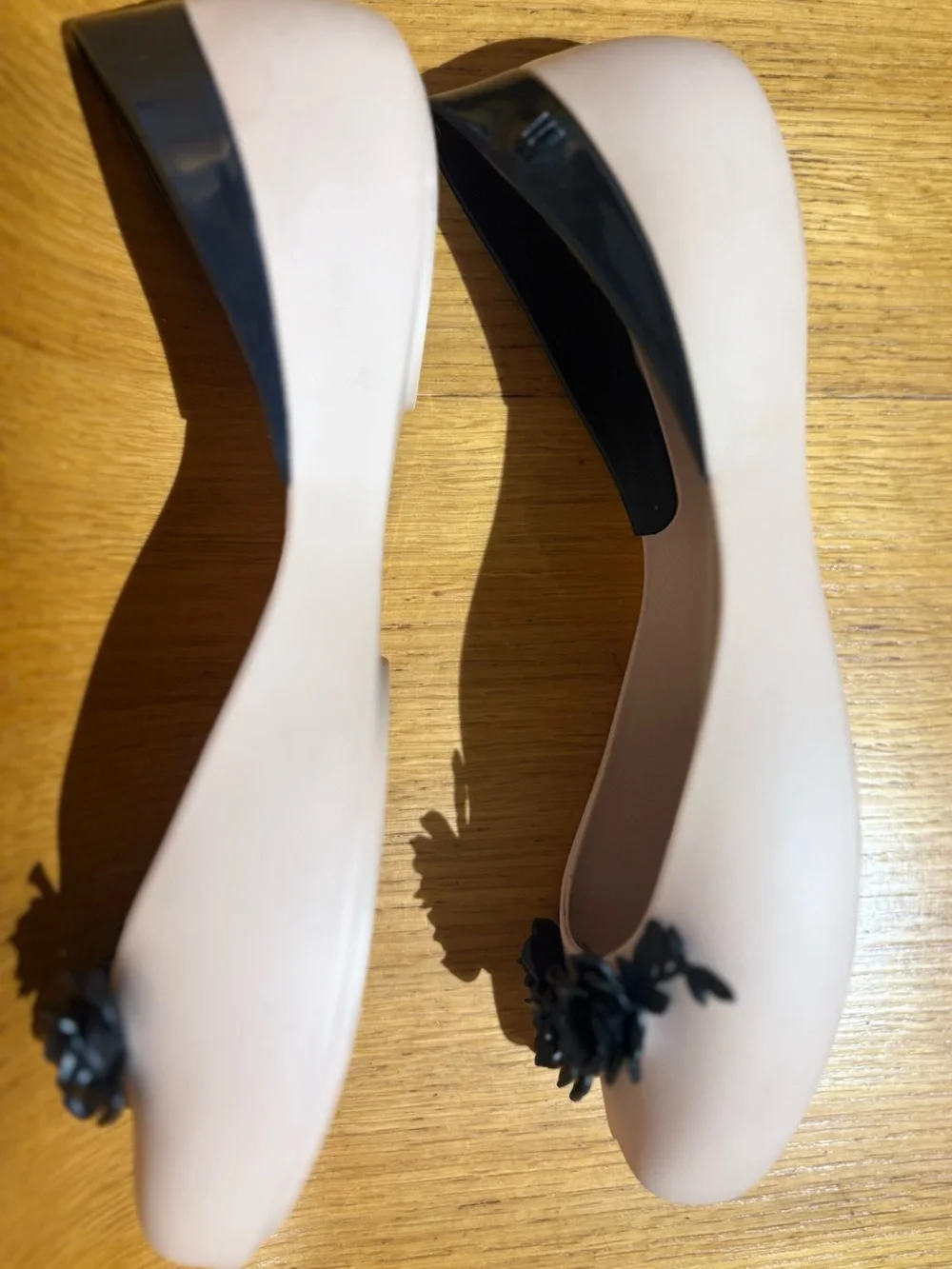 Melissa + Alexandre Herchcovitch Flower Queen Peep-Toe Flats, Beige/Black, size9